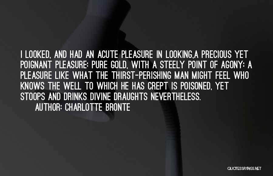 Charlotte Bronte Quotes: I Looked, And Had An Acute Pleasure In Looking,a Precious Yet Poignant Pleasure; Pure Gold, With A Steely Point Of