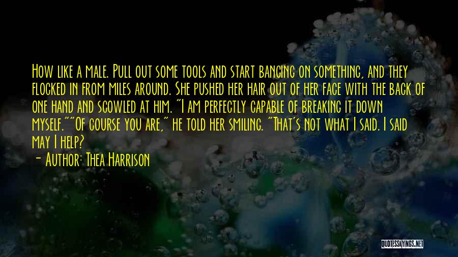 Thea Harrison Quotes: How Like A Male. Pull Out Some Tools And Start Banging On Something, And They Flocked In From Miles Around.