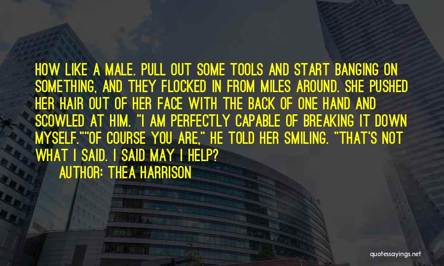 Thea Harrison Quotes: How Like A Male. Pull Out Some Tools And Start Banging On Something, And They Flocked In From Miles Around.