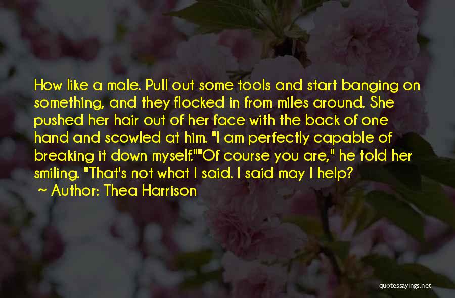 Thea Harrison Quotes: How Like A Male. Pull Out Some Tools And Start Banging On Something, And They Flocked In From Miles Around.