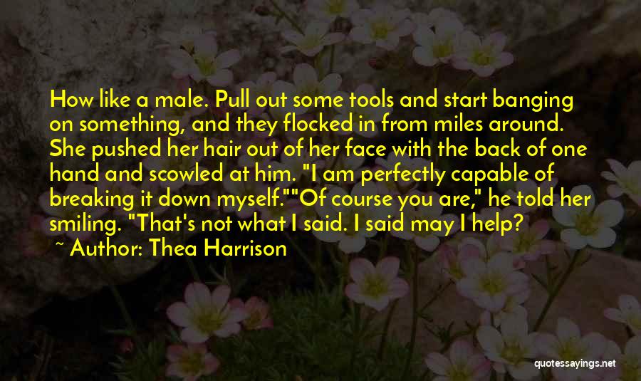 Thea Harrison Quotes: How Like A Male. Pull Out Some Tools And Start Banging On Something, And They Flocked In From Miles Around.