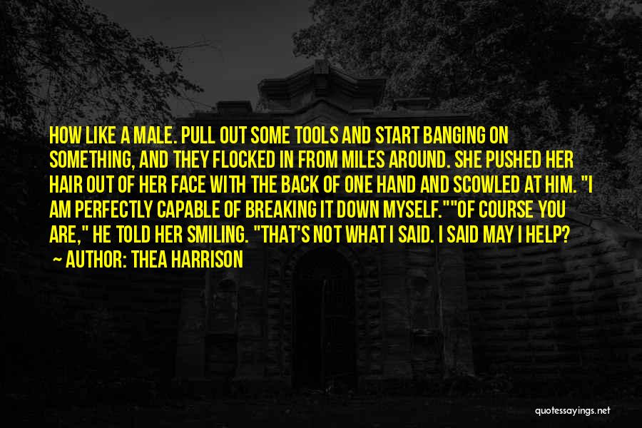 Thea Harrison Quotes: How Like A Male. Pull Out Some Tools And Start Banging On Something, And They Flocked In From Miles Around.