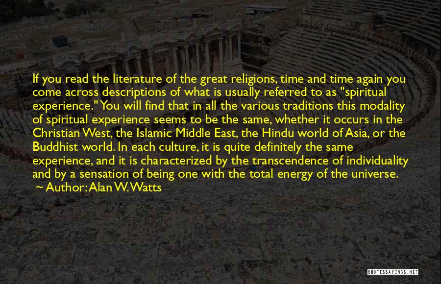 Alan W. Watts Quotes: If You Read The Literature Of The Great Religions, Time And Time Again You Come Across Descriptions Of What Is