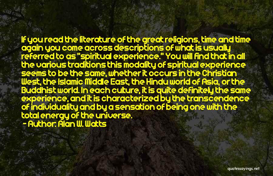 Alan W. Watts Quotes: If You Read The Literature Of The Great Religions, Time And Time Again You Come Across Descriptions Of What Is
