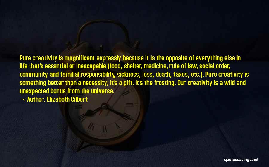 Elizabeth Gilbert Quotes: Pure Creativity Is Magnificent Expressly Because It Is The Opposite Of Everything Else In Life That's Essential Or Inescapable (food,