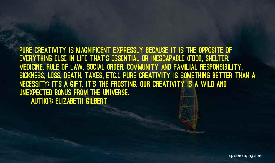 Elizabeth Gilbert Quotes: Pure Creativity Is Magnificent Expressly Because It Is The Opposite Of Everything Else In Life That's Essential Or Inescapable (food,