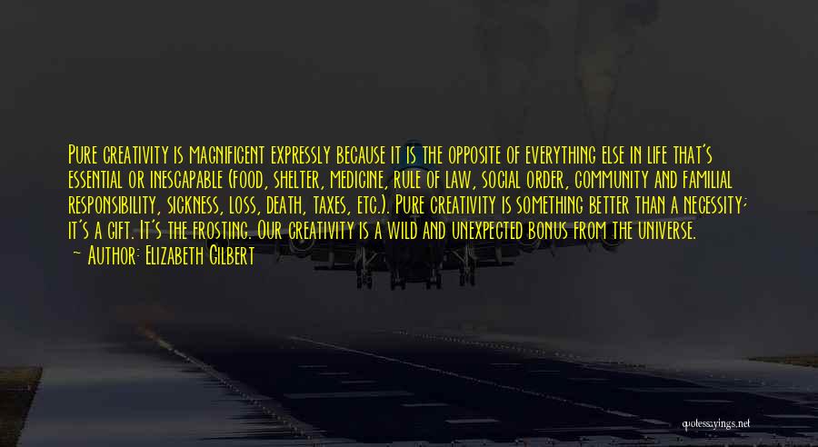 Elizabeth Gilbert Quotes: Pure Creativity Is Magnificent Expressly Because It Is The Opposite Of Everything Else In Life That's Essential Or Inescapable (food,