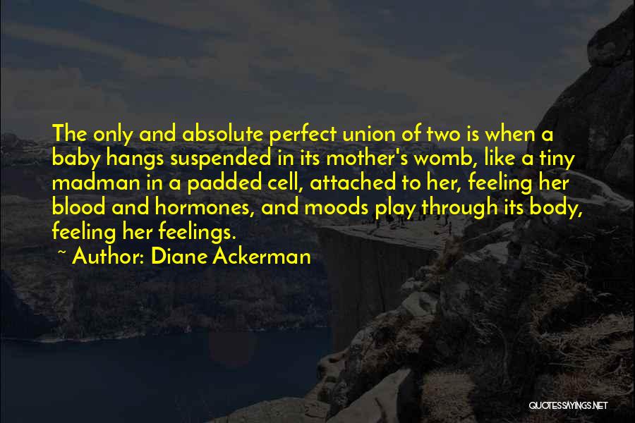 Diane Ackerman Quotes: The Only And Absolute Perfect Union Of Two Is When A Baby Hangs Suspended In Its Mother's Womb, Like A