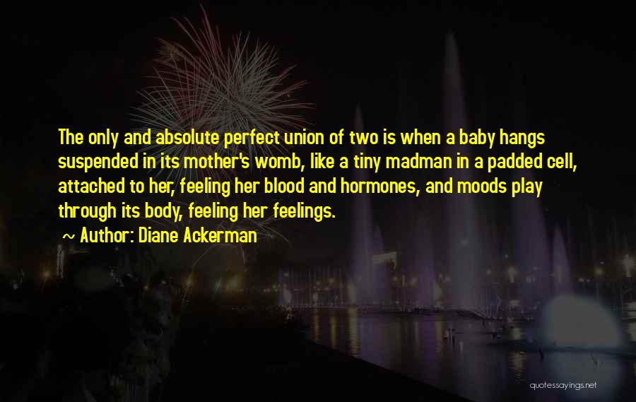 Diane Ackerman Quotes: The Only And Absolute Perfect Union Of Two Is When A Baby Hangs Suspended In Its Mother's Womb, Like A