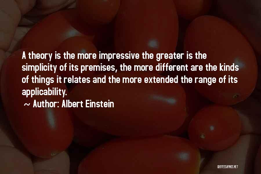 Albert Einstein Quotes: A Theory Is The More Impressive The Greater Is The Simplicity Of Its Premises, The More Different Are The Kinds