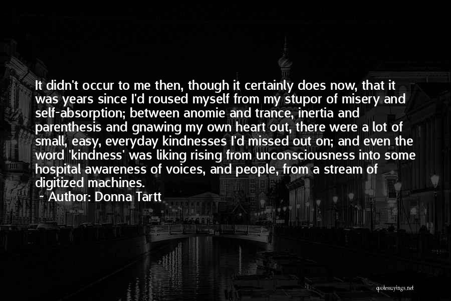 Donna Tartt Quotes: It Didn't Occur To Me Then, Though It Certainly Does Now, That It Was Years Since I'd Roused Myself From