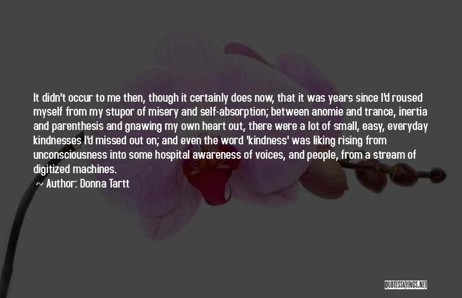 Donna Tartt Quotes: It Didn't Occur To Me Then, Though It Certainly Does Now, That It Was Years Since I'd Roused Myself From