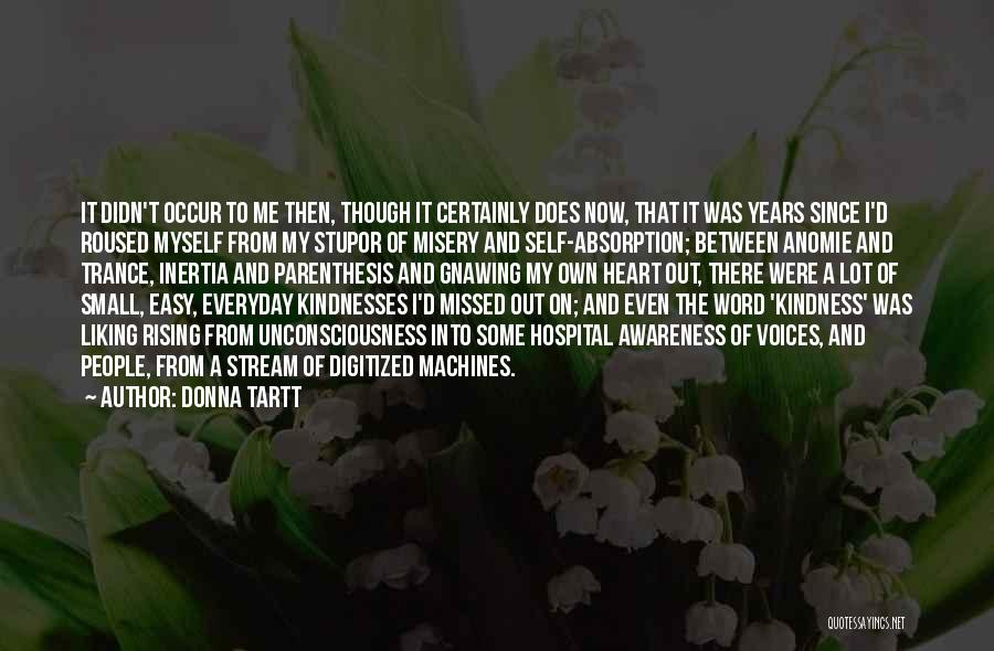 Donna Tartt Quotes: It Didn't Occur To Me Then, Though It Certainly Does Now, That It Was Years Since I'd Roused Myself From