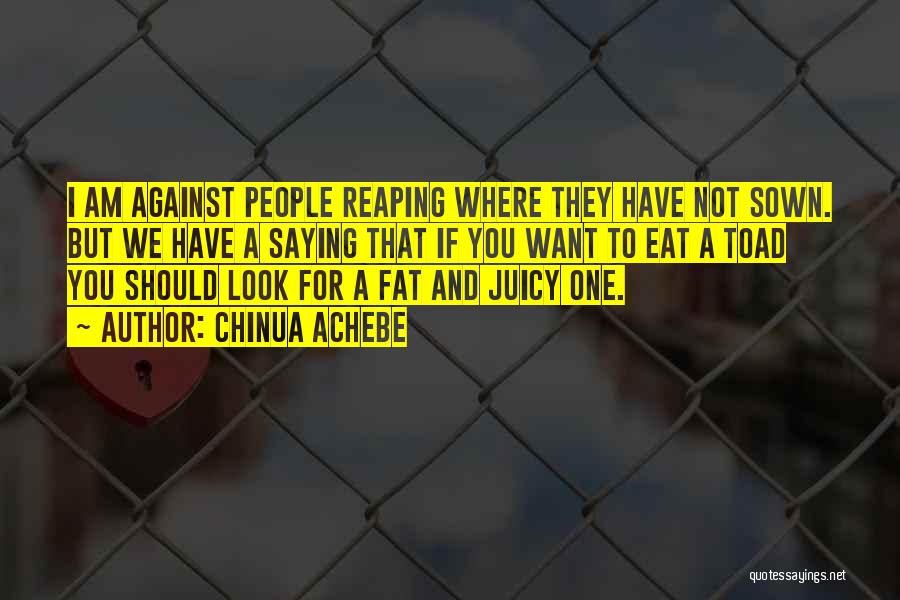 Chinua Achebe Quotes: I Am Against People Reaping Where They Have Not Sown. But We Have A Saying That If You Want To