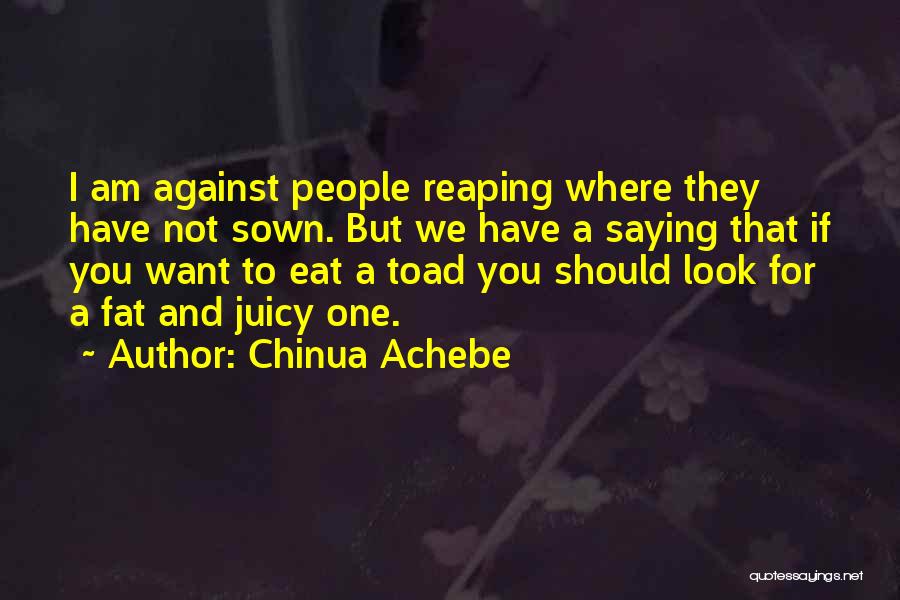 Chinua Achebe Quotes: I Am Against People Reaping Where They Have Not Sown. But We Have A Saying That If You Want To