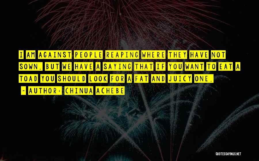 Chinua Achebe Quotes: I Am Against People Reaping Where They Have Not Sown. But We Have A Saying That If You Want To