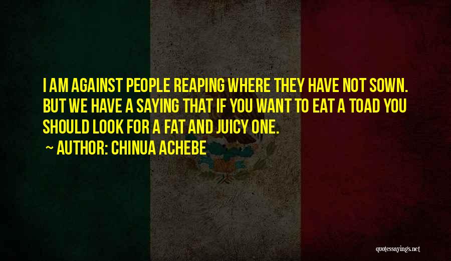 Chinua Achebe Quotes: I Am Against People Reaping Where They Have Not Sown. But We Have A Saying That If You Want To