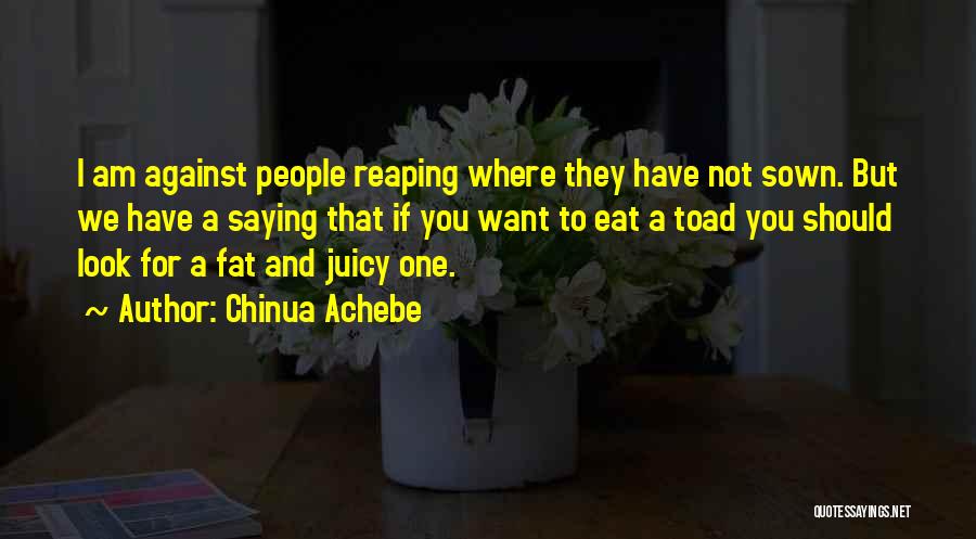 Chinua Achebe Quotes: I Am Against People Reaping Where They Have Not Sown. But We Have A Saying That If You Want To