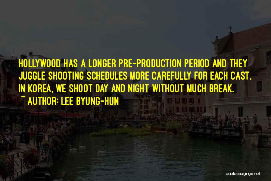 Lee Byung-hun Quotes: Hollywood Has A Longer Pre-production Period And They Juggle Shooting Schedules More Carefully For Each Cast. In Korea, We Shoot