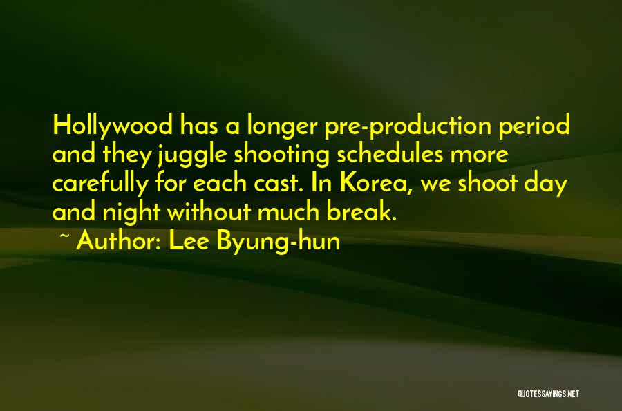 Lee Byung-hun Quotes: Hollywood Has A Longer Pre-production Period And They Juggle Shooting Schedules More Carefully For Each Cast. In Korea, We Shoot