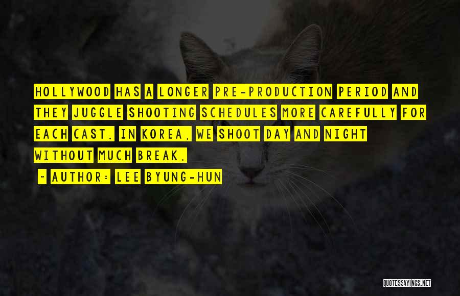 Lee Byung-hun Quotes: Hollywood Has A Longer Pre-production Period And They Juggle Shooting Schedules More Carefully For Each Cast. In Korea, We Shoot