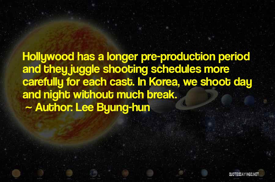 Lee Byung-hun Quotes: Hollywood Has A Longer Pre-production Period And They Juggle Shooting Schedules More Carefully For Each Cast. In Korea, We Shoot