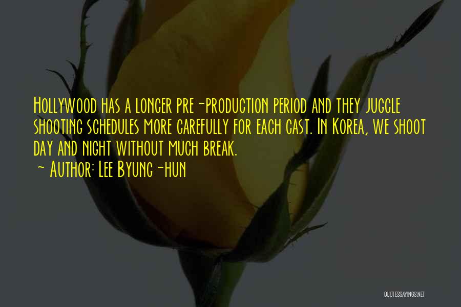 Lee Byung-hun Quotes: Hollywood Has A Longer Pre-production Period And They Juggle Shooting Schedules More Carefully For Each Cast. In Korea, We Shoot