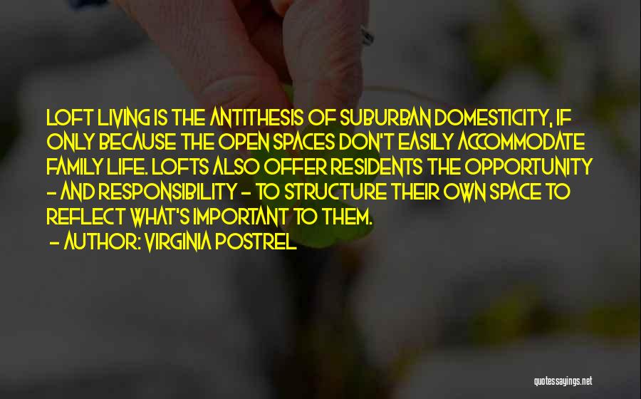 Virginia Postrel Quotes: Loft Living Is The Antithesis Of Suburban Domesticity, If Only Because The Open Spaces Don't Easily Accommodate Family Life. Lofts