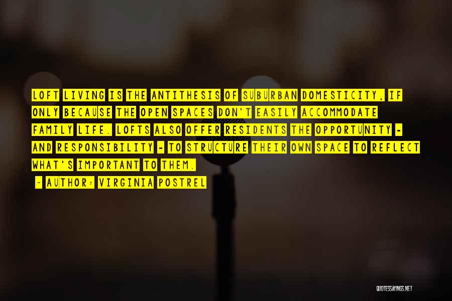 Virginia Postrel Quotes: Loft Living Is The Antithesis Of Suburban Domesticity, If Only Because The Open Spaces Don't Easily Accommodate Family Life. Lofts