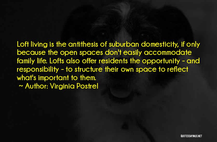 Virginia Postrel Quotes: Loft Living Is The Antithesis Of Suburban Domesticity, If Only Because The Open Spaces Don't Easily Accommodate Family Life. Lofts