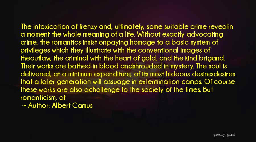 Albert Camus Quotes: The Intoxication Of Frenzy And, Ultimately, Some Suitable Crime Revealin A Moment The Whole Meaning Of A Life. Without Exactly