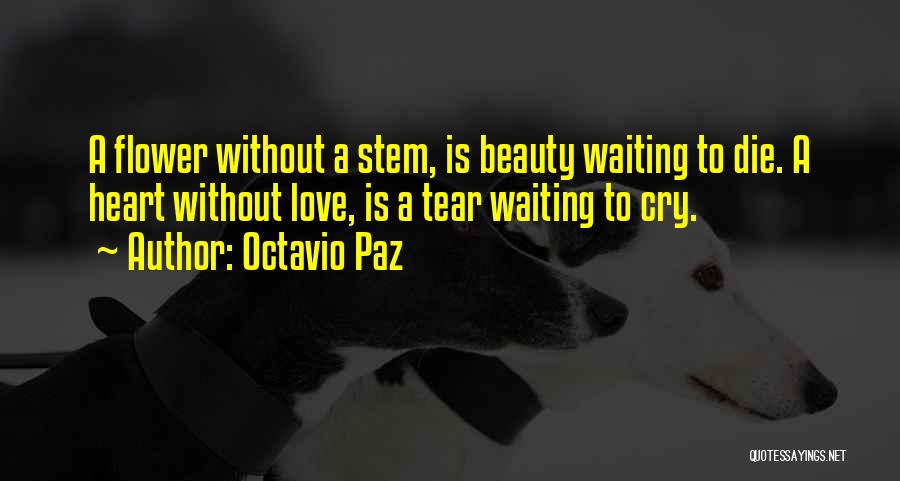 Octavio Paz Quotes: A Flower Without A Stem, Is Beauty Waiting To Die. A Heart Without Love, Is A Tear Waiting To Cry.