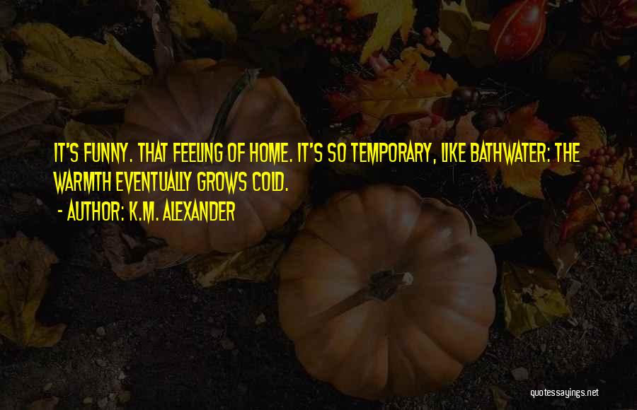 K.M. Alexander Quotes: It's Funny. That Feeling Of Home. It's So Temporary, Like Bathwater: The Warmth Eventually Grows Cold.