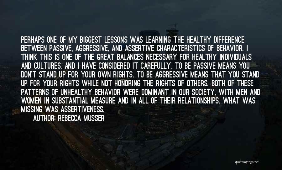 Rebecca Musser Quotes: Perhaps One Of My Biggest Lessons Was Learning The Healthy Difference Between Passive, Aggressive, And Assertive Characteristics Of Behavior. I