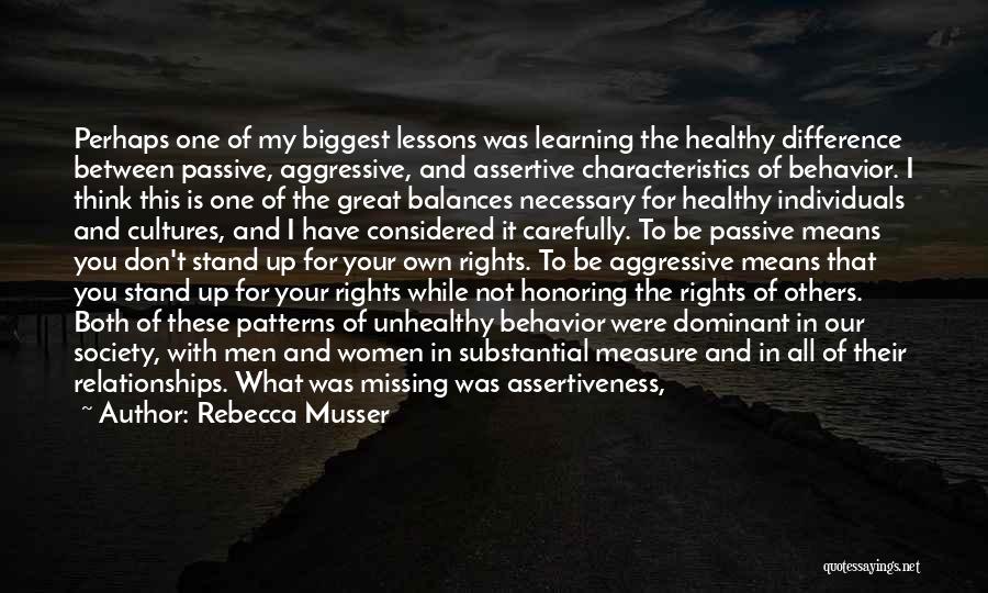 Rebecca Musser Quotes: Perhaps One Of My Biggest Lessons Was Learning The Healthy Difference Between Passive, Aggressive, And Assertive Characteristics Of Behavior. I