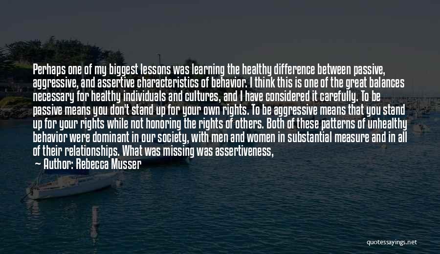 Rebecca Musser Quotes: Perhaps One Of My Biggest Lessons Was Learning The Healthy Difference Between Passive, Aggressive, And Assertive Characteristics Of Behavior. I