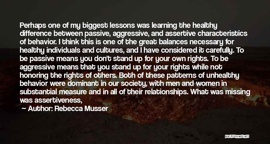 Rebecca Musser Quotes: Perhaps One Of My Biggest Lessons Was Learning The Healthy Difference Between Passive, Aggressive, And Assertive Characteristics Of Behavior. I