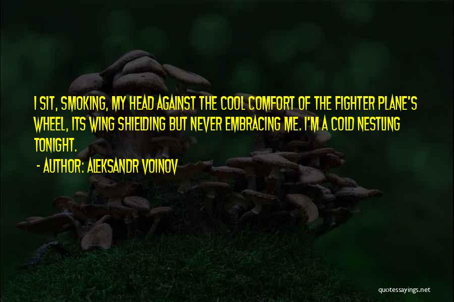 Aleksandr Voinov Quotes: I Sit, Smoking, My Head Against The Cool Comfort Of The Fighter Plane's Wheel, Its Wing Shielding But Never Embracing