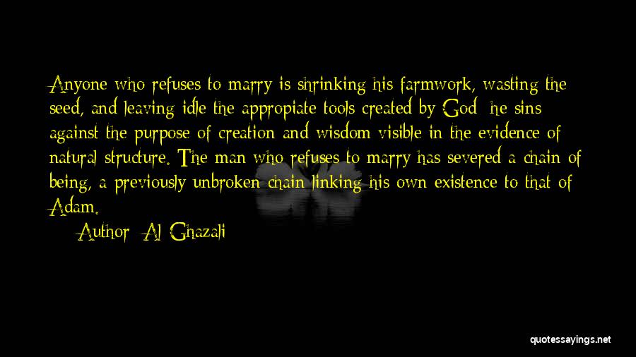Al-Ghazali Quotes: Anyone Who Refuses To Marry Is Shrinking His Farmwork, Wasting The Seed, And Leaving Idle The Appropiate Tools Created By