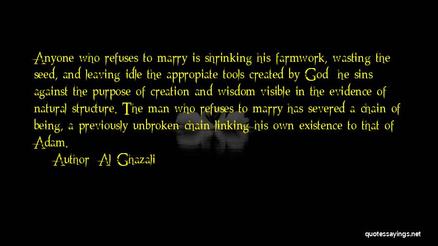 Al-Ghazali Quotes: Anyone Who Refuses To Marry Is Shrinking His Farmwork, Wasting The Seed, And Leaving Idle The Appropiate Tools Created By