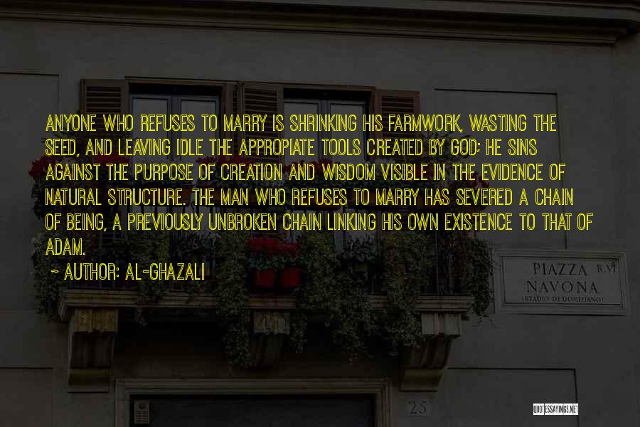 Al-Ghazali Quotes: Anyone Who Refuses To Marry Is Shrinking His Farmwork, Wasting The Seed, And Leaving Idle The Appropiate Tools Created By