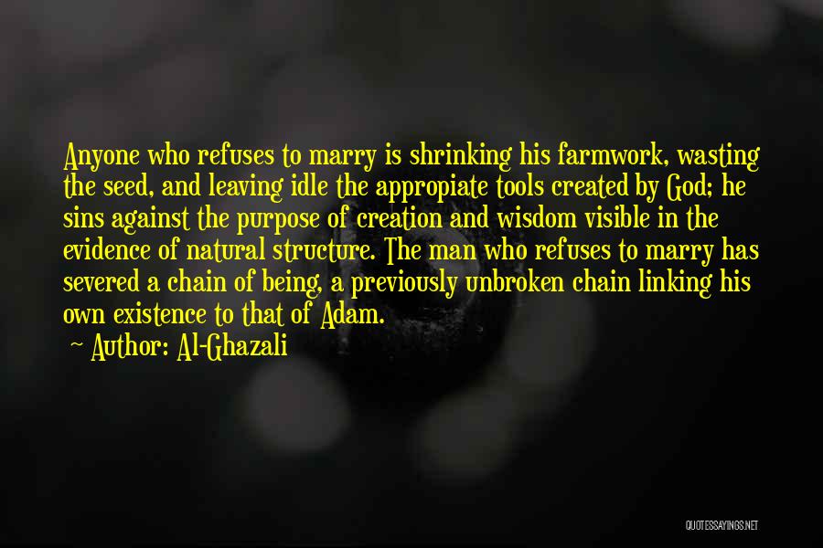 Al-Ghazali Quotes: Anyone Who Refuses To Marry Is Shrinking His Farmwork, Wasting The Seed, And Leaving Idle The Appropiate Tools Created By