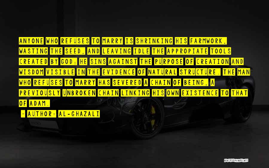 Al-Ghazali Quotes: Anyone Who Refuses To Marry Is Shrinking His Farmwork, Wasting The Seed, And Leaving Idle The Appropiate Tools Created By