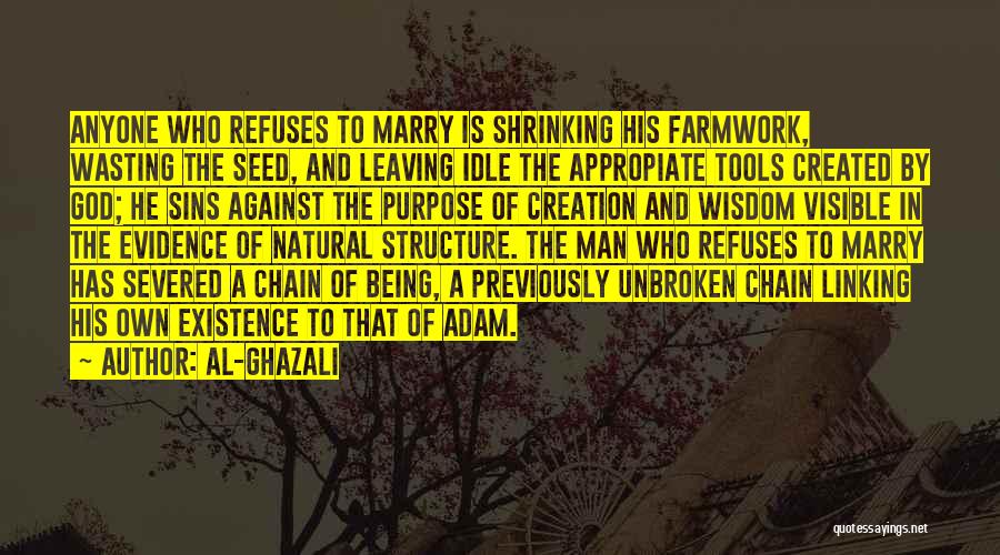 Al-Ghazali Quotes: Anyone Who Refuses To Marry Is Shrinking His Farmwork, Wasting The Seed, And Leaving Idle The Appropiate Tools Created By