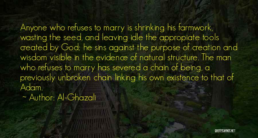 Al-Ghazali Quotes: Anyone Who Refuses To Marry Is Shrinking His Farmwork, Wasting The Seed, And Leaving Idle The Appropiate Tools Created By