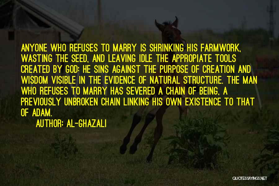 Al-Ghazali Quotes: Anyone Who Refuses To Marry Is Shrinking His Farmwork, Wasting The Seed, And Leaving Idle The Appropiate Tools Created By