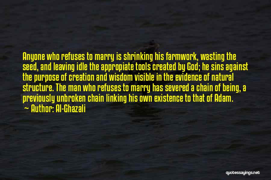 Al-Ghazali Quotes: Anyone Who Refuses To Marry Is Shrinking His Farmwork, Wasting The Seed, And Leaving Idle The Appropiate Tools Created By