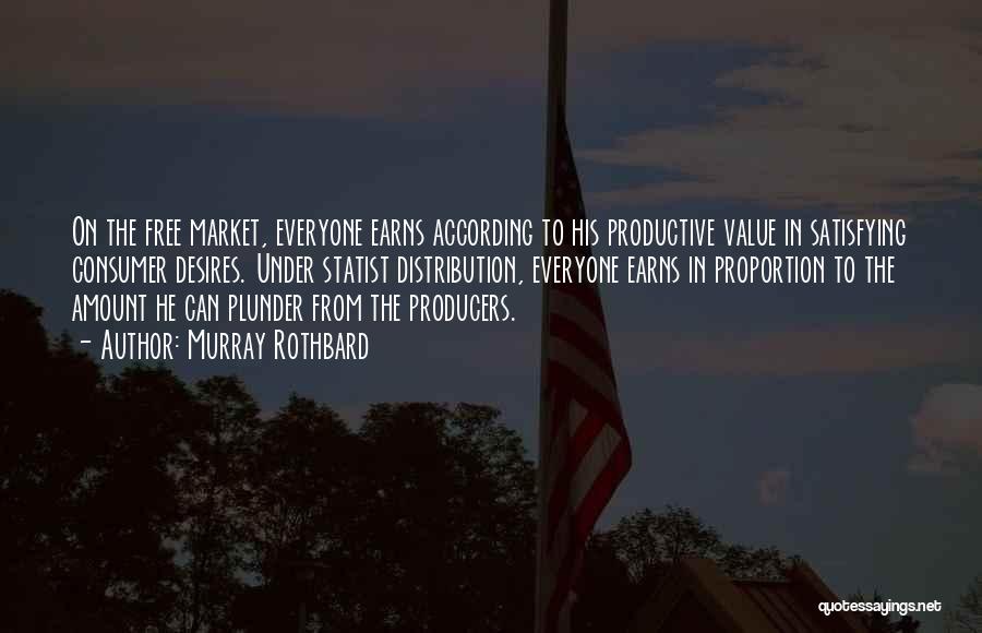 Murray Rothbard Quotes: On The Free Market, Everyone Earns According To His Productive Value In Satisfying Consumer Desires. Under Statist Distribution, Everyone Earns