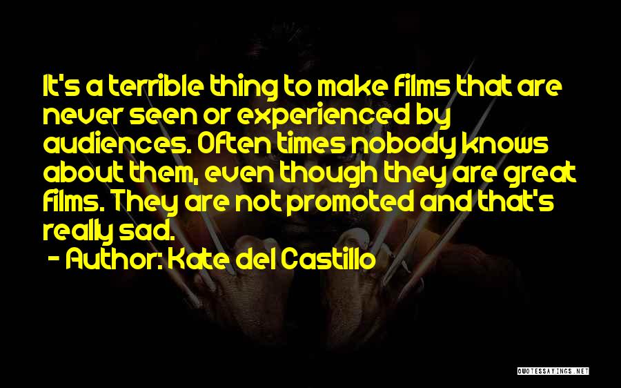 Kate Del Castillo Quotes: It's A Terrible Thing To Make Films That Are Never Seen Or Experienced By Audiences. Often Times Nobody Knows About