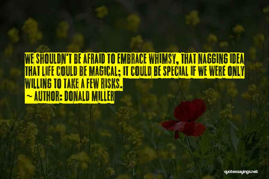 Donald Miller Quotes: We Shouldn't Be Afraid To Embrace Whimsy, That Nagging Idea That Life Could Be Magical; It Could Be Special If